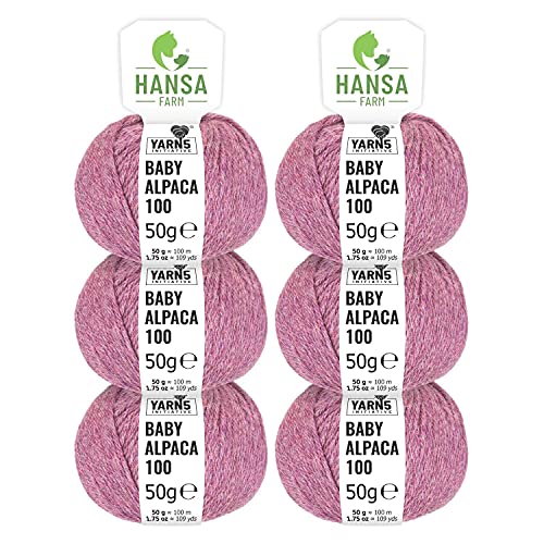 100% Baby Alpakawolle in 50+ Farben (kratzfrei) - 300g Set (6 x 50g) - weiche Alpaka Wolle zum Stricken & Häkeln in 6 Garnstärken by Hansa-Farm - Beere Heather (Rosa-Lila)