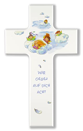 MaMeMi Kinderkreuz Wir geben auf Dich acht zur Geburt und oder Taufe weiß 15 cm