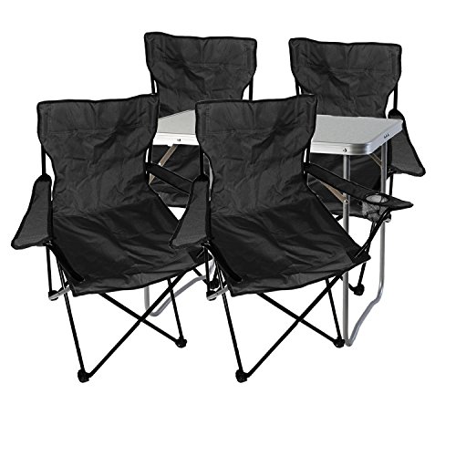 Mojawo 5tlg. Campingmöbel Set Alu 80x60x68cm 1x XL Campingtisch mit Tragegriff + 4 Anglerstühle, Faltstühle Schwarz