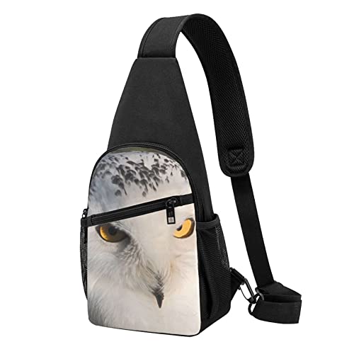 Brusttasche mit verschneiten Eulenaugen, bedruckt, für Reisen, Wandern, Tagesrucksack, Schwarz , Einheitsgröße