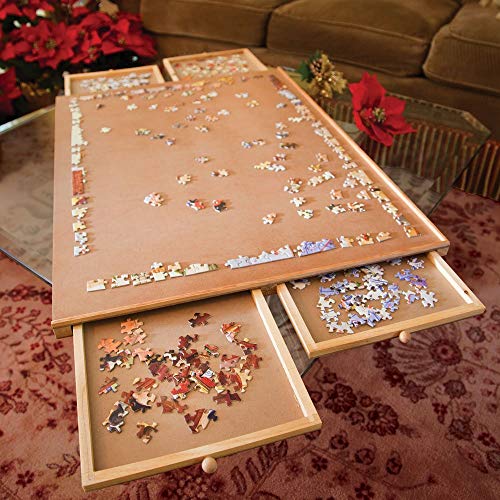 Bits and Pieces 47271 A132 Holz-Puzzleplatte mit glatter Faserplatte – Vier Schubladen runden Dieses Puzzle ab