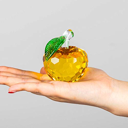 3D klare Kristall Faced Apple Figuren Ornament Glas Obst Briefbeschwerer Weihnachtsgeschenk für Männer & Frauen, Office Home Decor (40MM #) - 6cm Kristallblätter