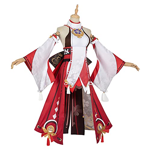 MOLVUS Genshin Impact Guuji Yae Cosplay Kostüm Outfit mit Kopfbedeckung, Rollenspiel Verkleidung Komplettes Set für Halloween-Partys