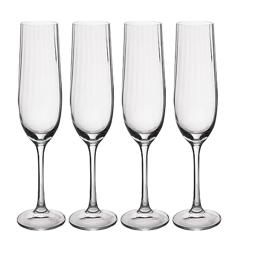 Mikasa Treviso Kristallflötengläser, 190ml, 4er-Set bleifrei, Champagnerflöten mit Riffel-Effekt für Feiern