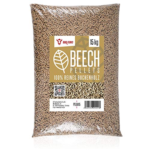 BBQ-Toro Beech Pellets aus 100% Buchenholz (15 kg) | Buchenpellets für Grill, Smoker, Pellet-Pizzaofen und Heizungsanlagen | Grillpellets