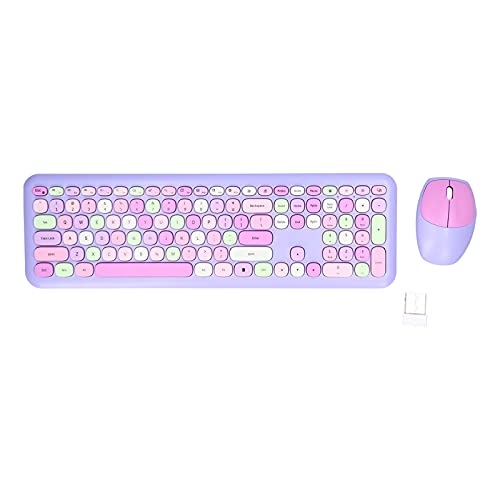 Kabelloses Tastatur- und Maus-Set,Tastatur-Maus-Kombi-Gaming-Maus und -Tastatur 2,4 G Retro Multi Color Mute Cover Kabelloses Tastatur- und Maus-Set für Home Office(Violett)
