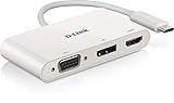 D-Link DUB-V310 Adapter USB Typ C auf HDMI, VGA und Display Port, 3 in 1, HDMI 4K und 1080p, 3 Ausgänge, kompatibel mit Windows und Mac