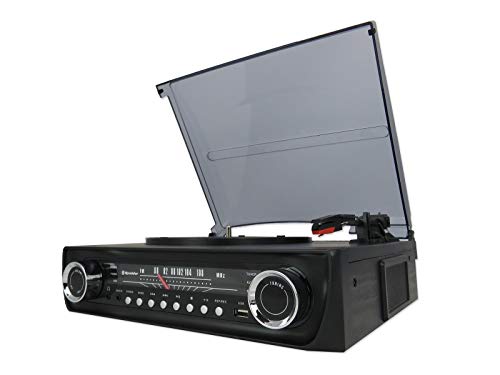 Roadstar TTR-9645EBT – Schallplattenspieler mit FM Radio, Bluetooth, USB (3.0), AUX-In und RCA Line Out, schwarz