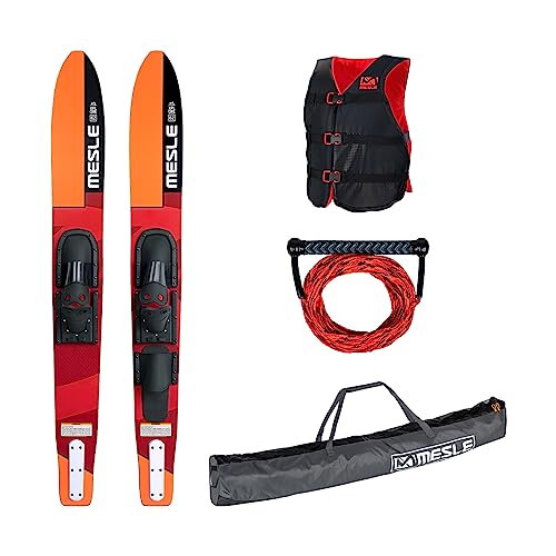 MESLE Wasser-Ski Set XPlore 157 cm mit Weste Sportsman + Leine Combo + Tasche Universal, Anfänger und Fortgeschrittene Combo-Ski Ausrüstung für Jugendliche und Erwachsene, Farbe:rot
