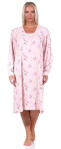 NORMANN-Wäschefabrik Elegantes frauliches Damen Nachthemd mit Spitze, 105 cm Länge, Knopfleiste am Hals, Farbe:rosa, Größe:44-46