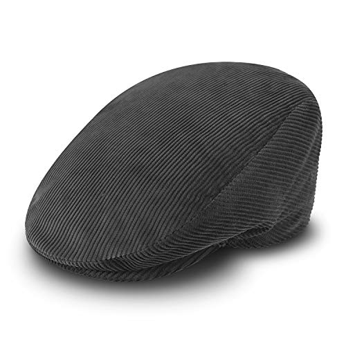 fiebig Cord Flatcap für Damen & Herren | Schiebermütze aus Baumwolle mit gestepptem Innenfutter | Flache Cordmütze Made in Italy (59-L, grau)