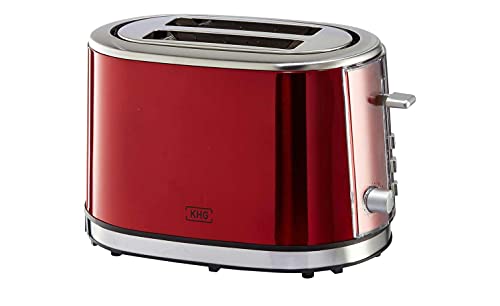 KHG Toaster TO-852 MRE | Toaster 2 Scheiben Rot 850 W | mit Brötchenaufsatz, 6 Röstgradstufen mit Bräunungsgradkontrolle, Krümelfach, Auftau- und Aufwärmfunktion
