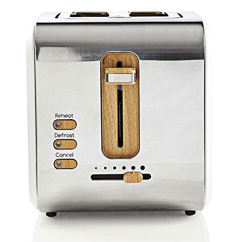 TronicXL ECO Toaster Holz Design Applikationen weiß silber - Soft-Touch - 6-Stufen - 900W - Designer Retro Holzdesign