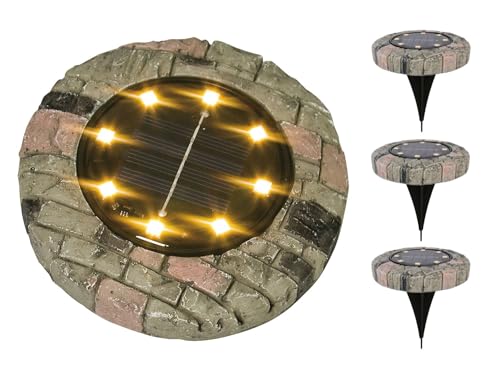 BURI 3X LED Solarleuchte Steinoptik warmweiß Gartenleuchte Leuchtstein Gartendeko