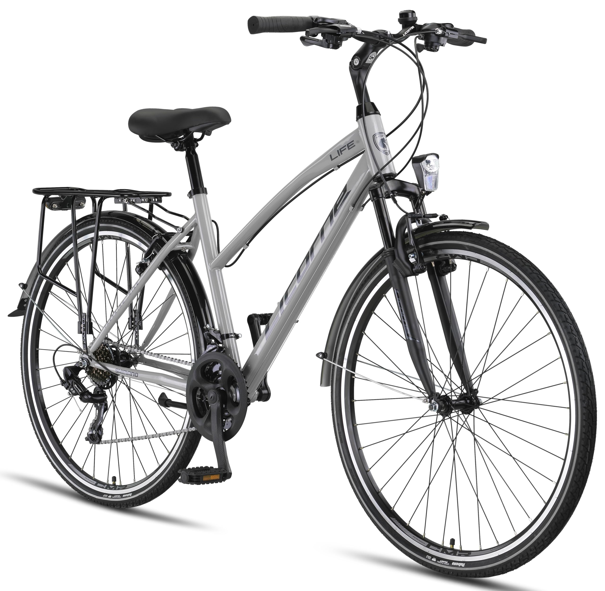 Licorne Bike Premium Trekking Bike in 28 Zoll - Fahrrad für Jungen, Mädchen, Damen und Herren - Shimano 21 Gang-Schaltung - Mountainbike - Crossbike - Life-L-V - Grau/Schwarz