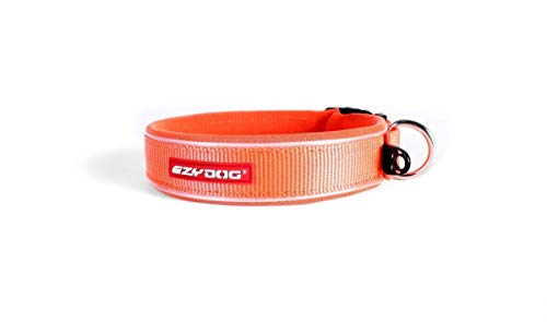 EzyDog Hundehalsband für Große, Mittelgroße, Mittlere & Kleine Hunde - Halsband Hund Neopren Gepolstert, Wasserfest, Reflektierend (M, Orange)
