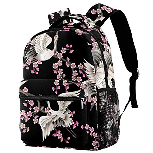 Lorvies Sakura-Zweige und japanische Kraniche, lässiger Rucksack, Schulterrucksack, Büchertasche für Schule, Studenten, Reisetaschen