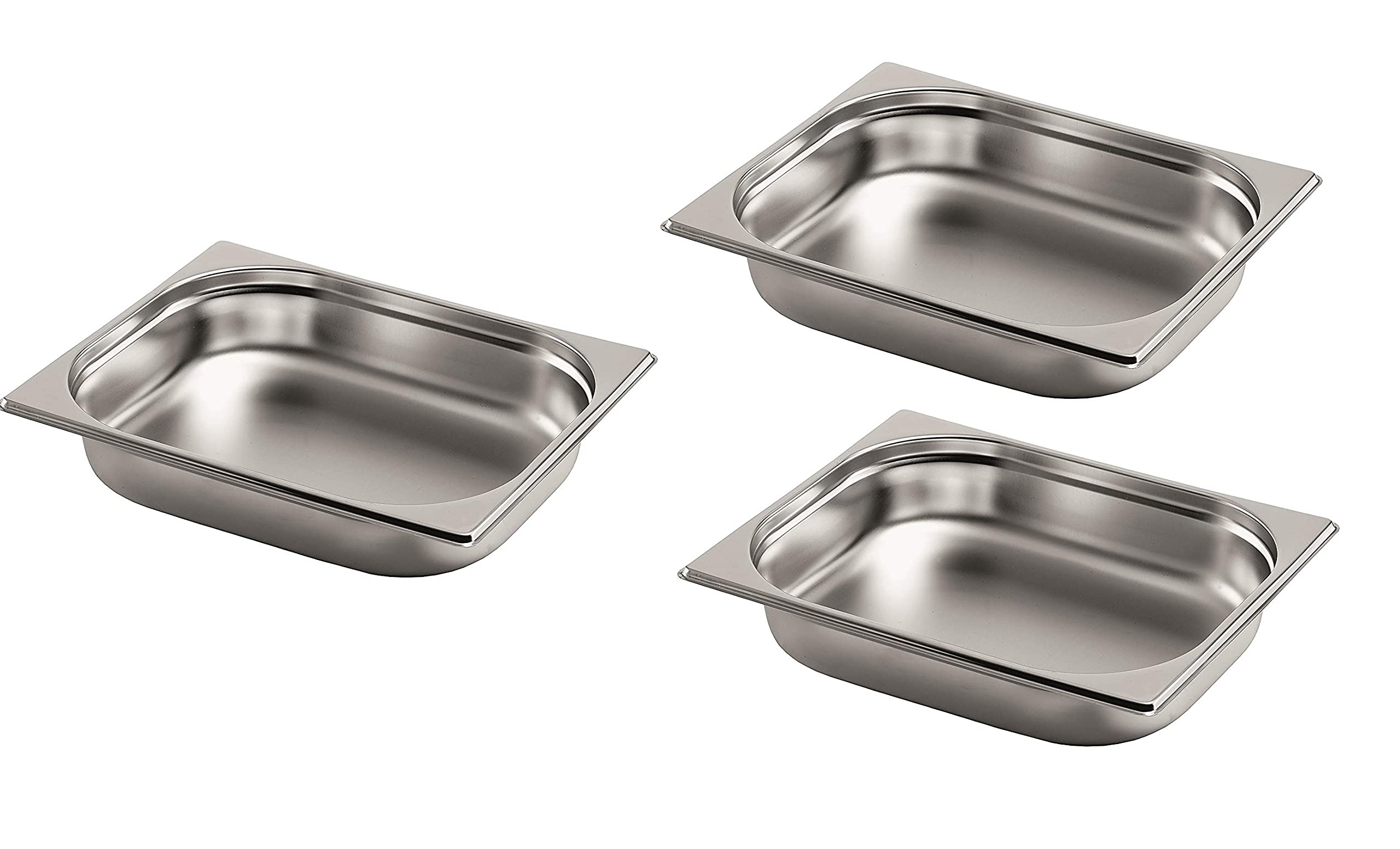 Gastro-Bedarf-Gutheil 3 x Gastronormbehälter GN Behälter 1/2 65 mm tief stapelbar Edelstahl geeignet für Chafing Dish, Bain Marie, perfekte Schnitzelstrasse, Saladette