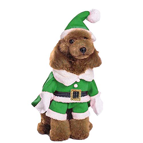 Cuteboom Haustier-Weihnachtskostüm, Hundeanzug mit Mütze, Weihnachtsmann-Anzug für Hunde und Katzen, Weihnachts-Kostüme, Partyanzug, warm im Winter, Größe XL, Grün