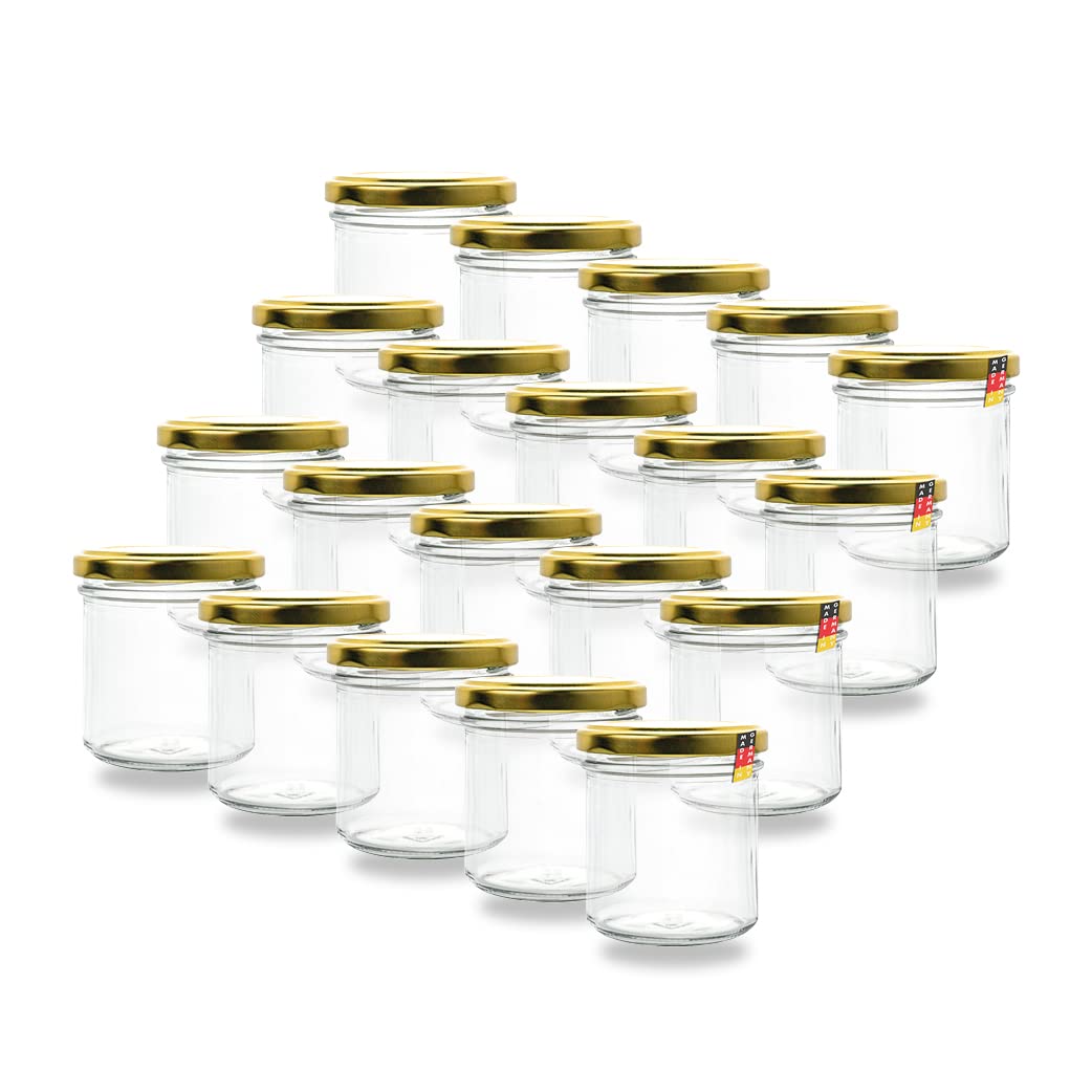 Flaschenbauer- 20x Sturzgläser 167ml inkl. goldene Twist Off Verschlüsse zum Einmachen von Suppen, Babynahrung oder zur Aufbewahrung von Tee und Kräuter