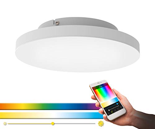 EGLO connect LED Deckenleuchte Turcona-C, 1 flammige Deckenlampe aus Stahl, Aluminium und Kunststoff in Weiß, mit Fernbedienung, Farbtemperaturwechsel (warm, neutral, kalt), RGB, dimmbar, Ø 30 cm