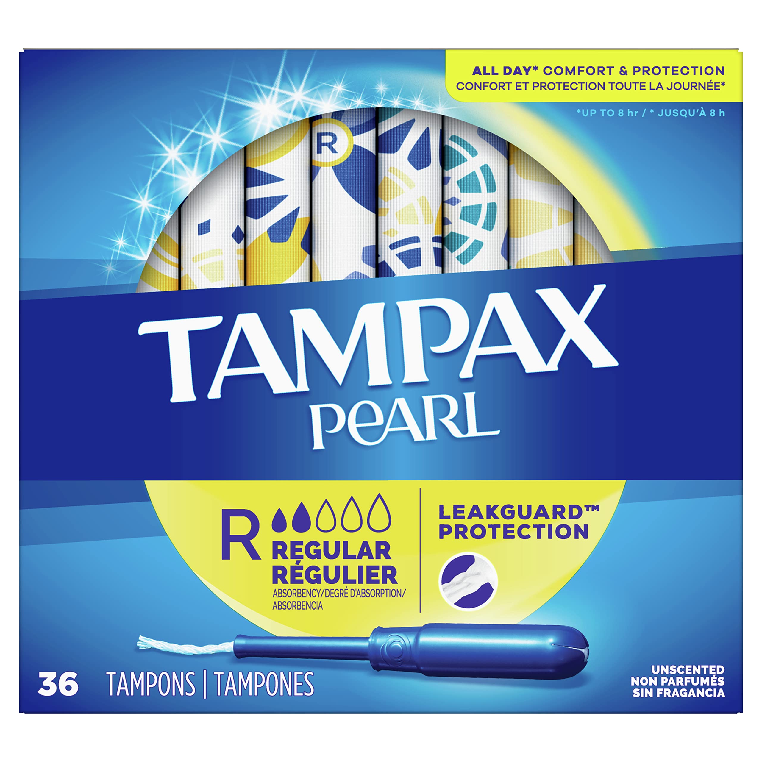 Tampax Pearl Plastic Unscented Tampons, Regular, 36 Count