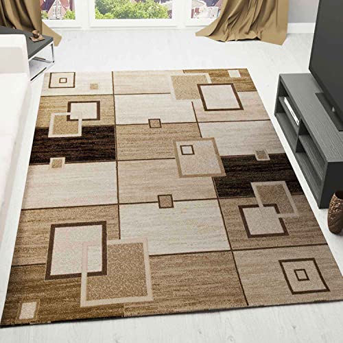 VIMODA Moderner Wohnzimmer Teppich Kariert Retro Design Strapazierfähig in Braun - ÖKO TEX Zertifiziert, Maße:160 x 230 cm