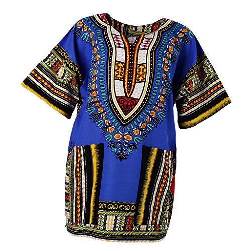 freneci Unisex Afrikanisches Kleid Baumwolle Traditionelle Dashiki Shirt Tops Thai Kleidung - Königsblau, wie beschrieben