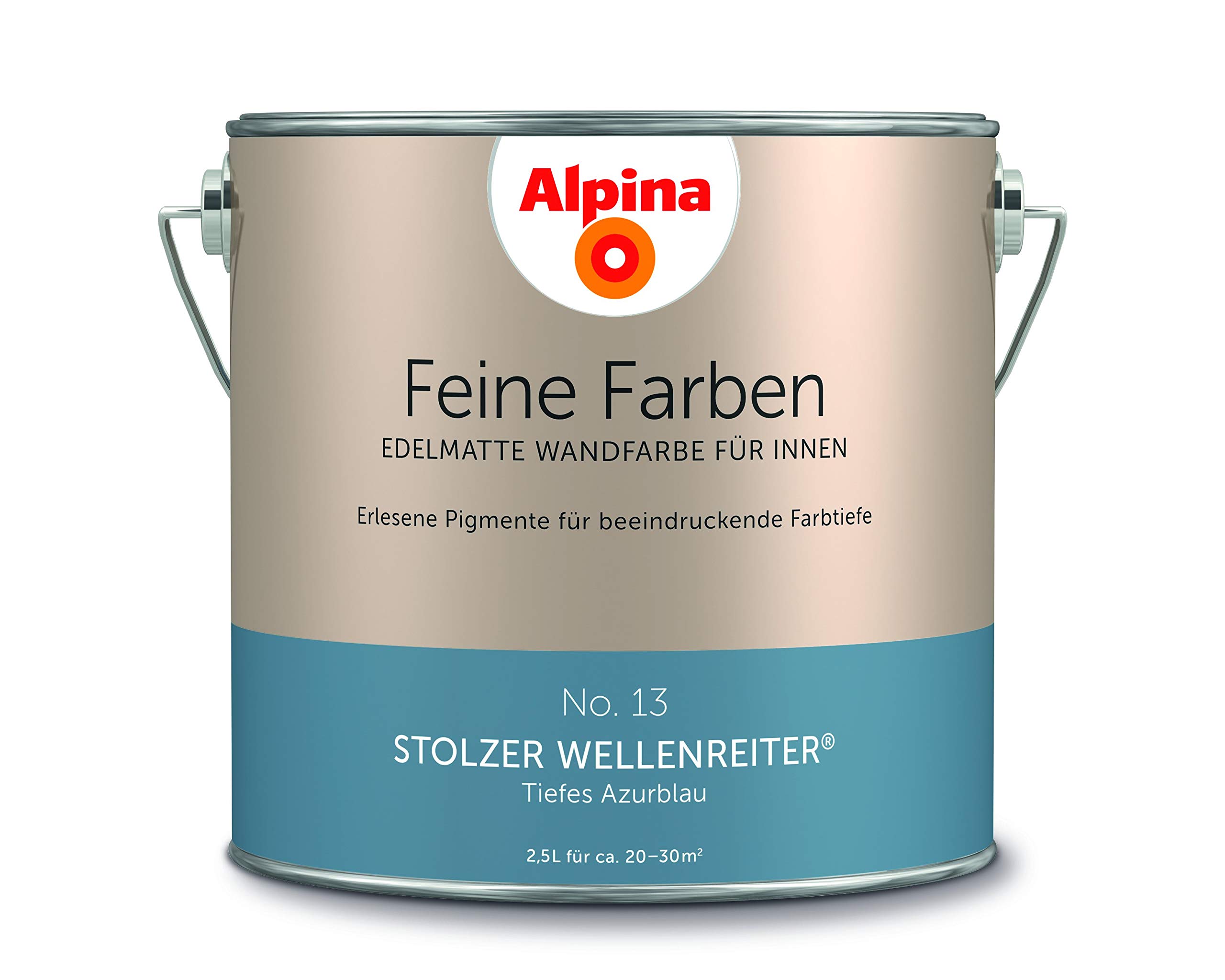 Alpina 2,5 L. Feine Farben, Farbwahl, Edelmatte Wandfarbe für Innen (No.13 Stolzer Wellenreiter - Tiefes Azurblau)