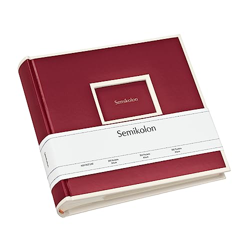 Semikolon 351134 200 Pockets Album – 23 x 22,3 cm – 100 Seiten cremefarben, für 200x 10x15 Fotos – burgundy dunkel-rot