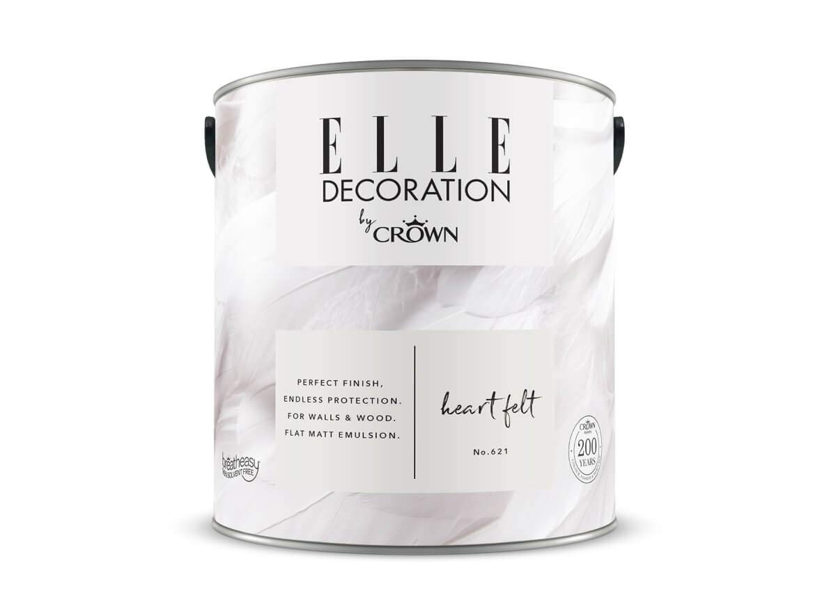 Crown ELLE DECORATION Heart Felt No. 621, 2,5 L, extra-matte Premium Wandfarbe für Innen, für Wände und Holz, hohe Deckkraft, Innenfarbe,verblasstes, verwaschenes Weiß