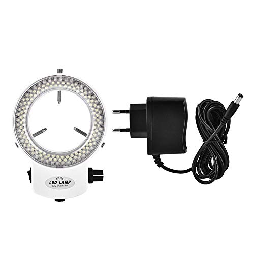 LED Ringlicht, Stereomikroskop Kamera Perlen Ring 144 LED Licht Einstellbare Schattenfreie Beleuchtung mit Adapter(White-EU-Stecker 220V)