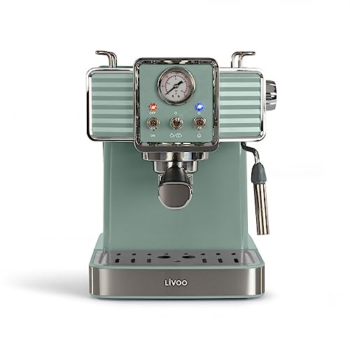 Livoo | Espresso-Kaffeemaschine | DOD174V – 15 bar, Thermoblock Heizgerät | Dampfdüse für Cappucino, warme Milch | Retro-Look Grün, 1350 W