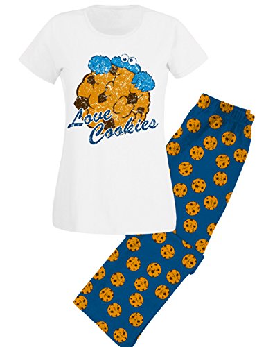 Sesamstraße Krümelmonster Schlafanzug Pyjama Love Cookies, Blau, M