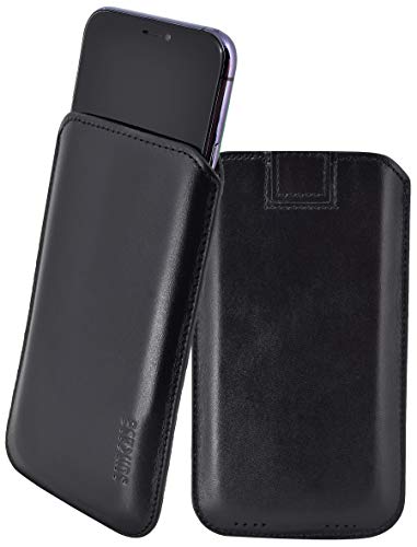 Suncase Original Leder Etui kompatibel mit iPhone 11 Pro (5.8") Hülle Tasche Ultra Slim Ledertasche Schutzhülle Case (mit Rückzuglasche) in schwarz