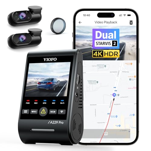 VIOFO A229 Pro 3 Lens 4K + 2K + 1080P, Dual STARVIS 2, HDR vorne hinten innen Dashcam Auto, Sprachsteurung & 5GHz Wi-Fi Autokamera, Ultrapräzises GPS, Super Nachtsicht 2.0, Sprachausgabe, 512 GB Max