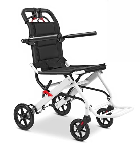 Reiserollstuhl, Kleiner Rollstuhl Faltbar Leicht Aluminium Transportrollstühle, Extra Schmaler Rollstuhl für die Wohnung, Ultraleicht Rollstühle mit Bremse