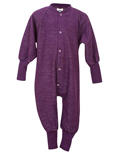 Cosilana, Einteiler Schlafanzug ohne Fuß, 100% Wolle (74, Pflaume)