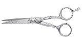Tondeo Premium-Line Sensation Damast Offset Friseurschere, 14 cm, Silber, 0,41198 kg
