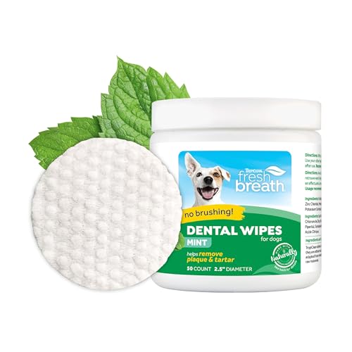 TropiClean Fresh Breath No Brushing Clean Teeth Dental & Oral Care Dental Wipes for Pets, 50ct, 220 g