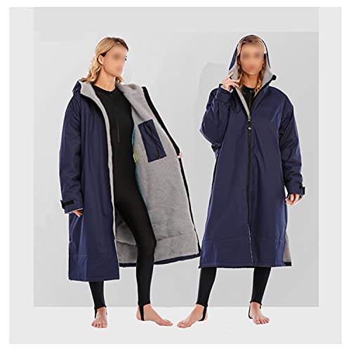 HGYJ wasserdicht Bademantel mit Fleece-Futter- Herbst und Winter Verdicken，Umkleidemantel für Erwachsene - langärmeliger Poncho,Für Outdoor-Wataktivitäten, Winddicht und warm,Blue+Gray,L