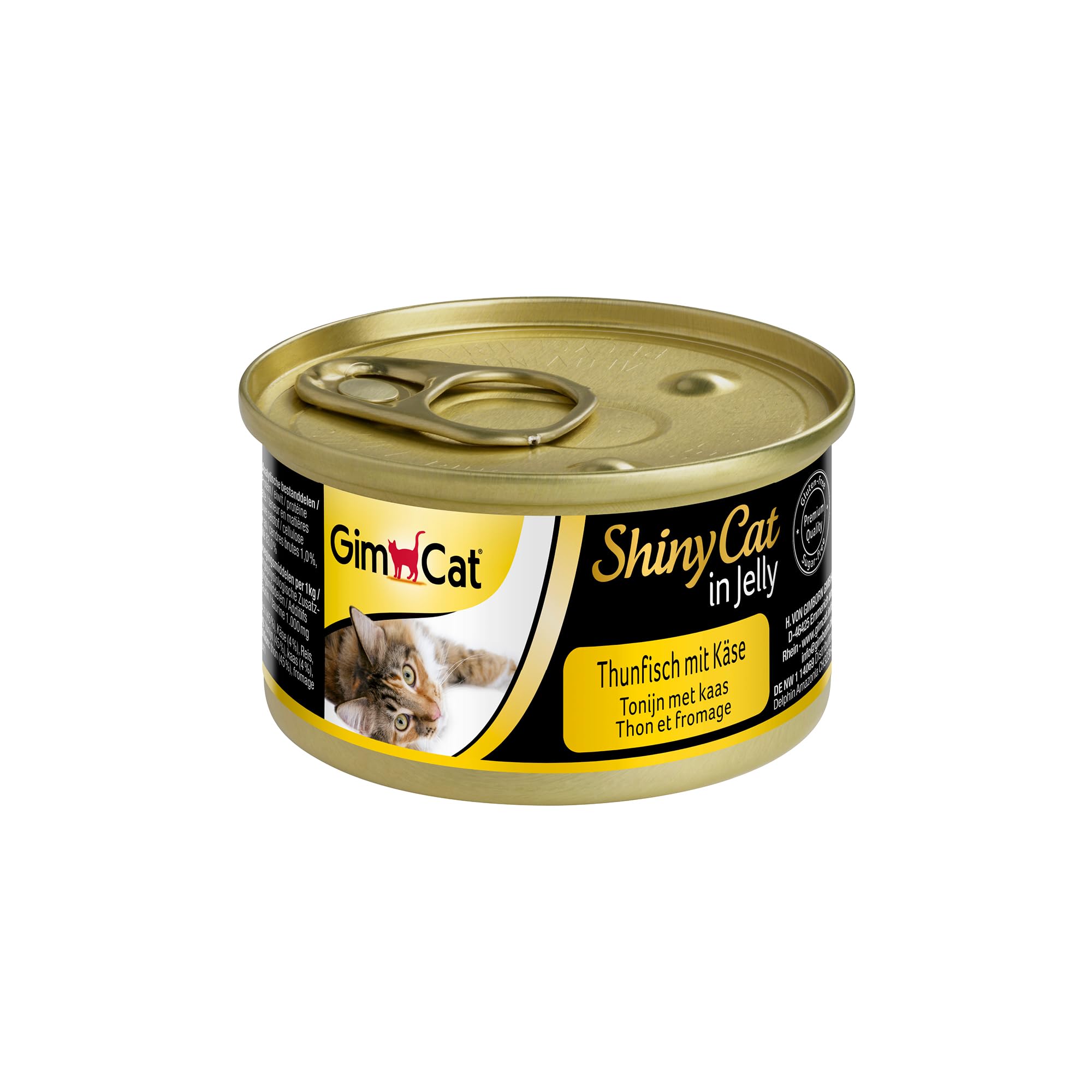 GimCat ShinyCat in Jelly Thunfisch mit Käse - Nassfutter mit Fisch und Taurin für Katzen - 24 Dosen (24 x 70 g)