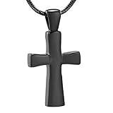 QJZM Urnen-Halskette aus Edelstahl, Kreuzform, Einäscherungsurne, Andenken, Schmuck, schwarz, nur Anhänger