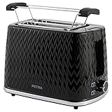 Petra PT3860BLKVDEEU10 2 Scheiben Toaster – mit Brötchenaufsatz, 7 Variabel Bräunungsstufen, Auftauen, Aufwärm & Abbruchfunktion, Abnehmbare Krümelschublade, 930W, Chevron Design, Kabelaufbewahrung