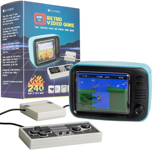 Silvergear® Mini Retro TV-Spielkonsole | Handheld Spielkonsole | Analogue, Video Game Konsole mit 240 Klassischen Video Spielen | TV Video Game Console | Blau