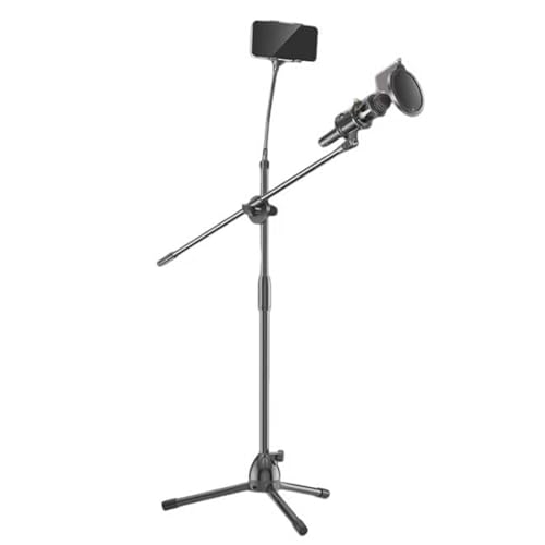 Mikrofonständer, Stativ-Mikrofonständer mit Einstellbarer Galgenhöhe, mit Mikrofonclip, Geeignet für Live-Übertragungen, Tragbar im Freien, Karaoke, Mikrofonhalter (Size : E)