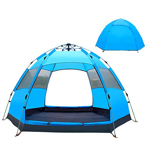 Automatisches Öffnungszelt, sechseckiges hydraulisches großes Zelt für 4–6 Personen, regensicheres und Sonnenschutz-Familiencampingzelt für Outdoor-Camping, Blau