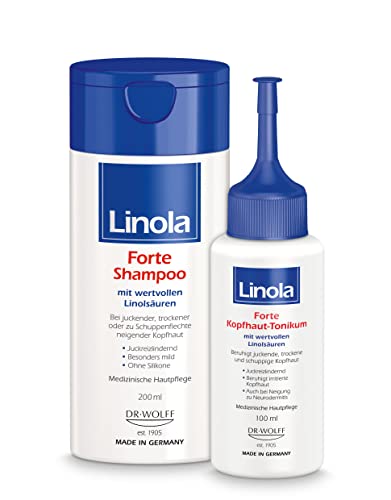 Linola Forte Shampoo & Forte Kopfhaut-Tonikum - 1 x 200 ml + 1 x 100 ml | Kopfhautpflege-Set bei juckender, trockener und schuppiger Kopfhaut | auch bei Schuppenflechte oder Neigung zu Neurodermitis.