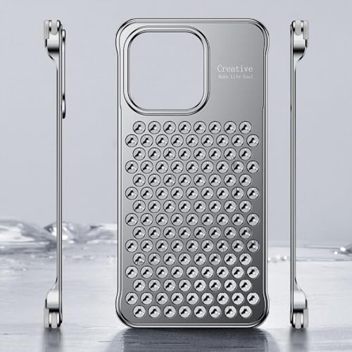 Pisheng Für iPhone 15 14 Promax Aluminiumlegierung Wärmeableitung Kühlung Metallgehäuse, Hohle Metall-Telefonabdeckung, Aluminiumlegierung-Telefonhülle (Silber, für iPhone 15ProMax)