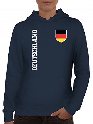 Germany Fußball WM Fanshirt Gruppen Damen Hoodie Frauen Kapuzenpullover Fan Trikot Deutschland, Größe: S,Navy